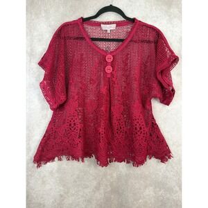 NWT Pretty Angel Maroon Crochet Kimono Top Linen Blend Size S/M Lace Boho